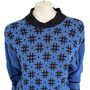 VTG Dolman Sleeve Hashtag Sweater in Blue & Black SZ 6